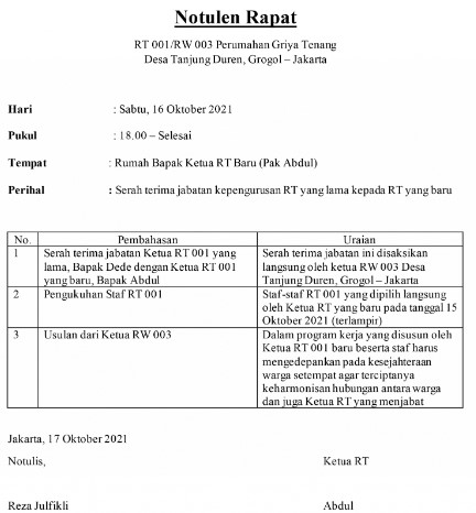 15+ contoh notulen rapat yang benar dan formatnya